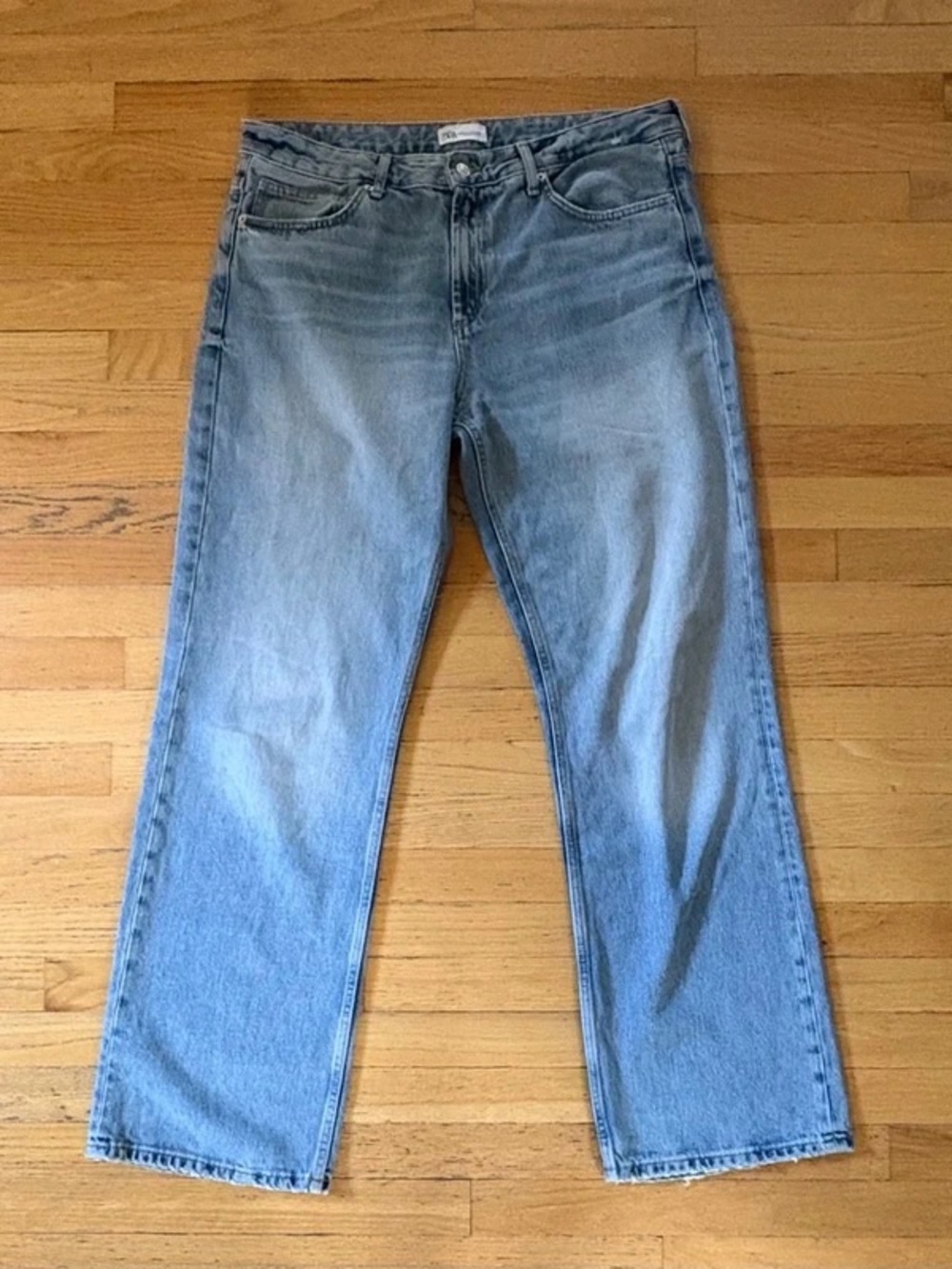 Zara High Rise Straight Leg Jeans Light Wash Blue Denim US 14